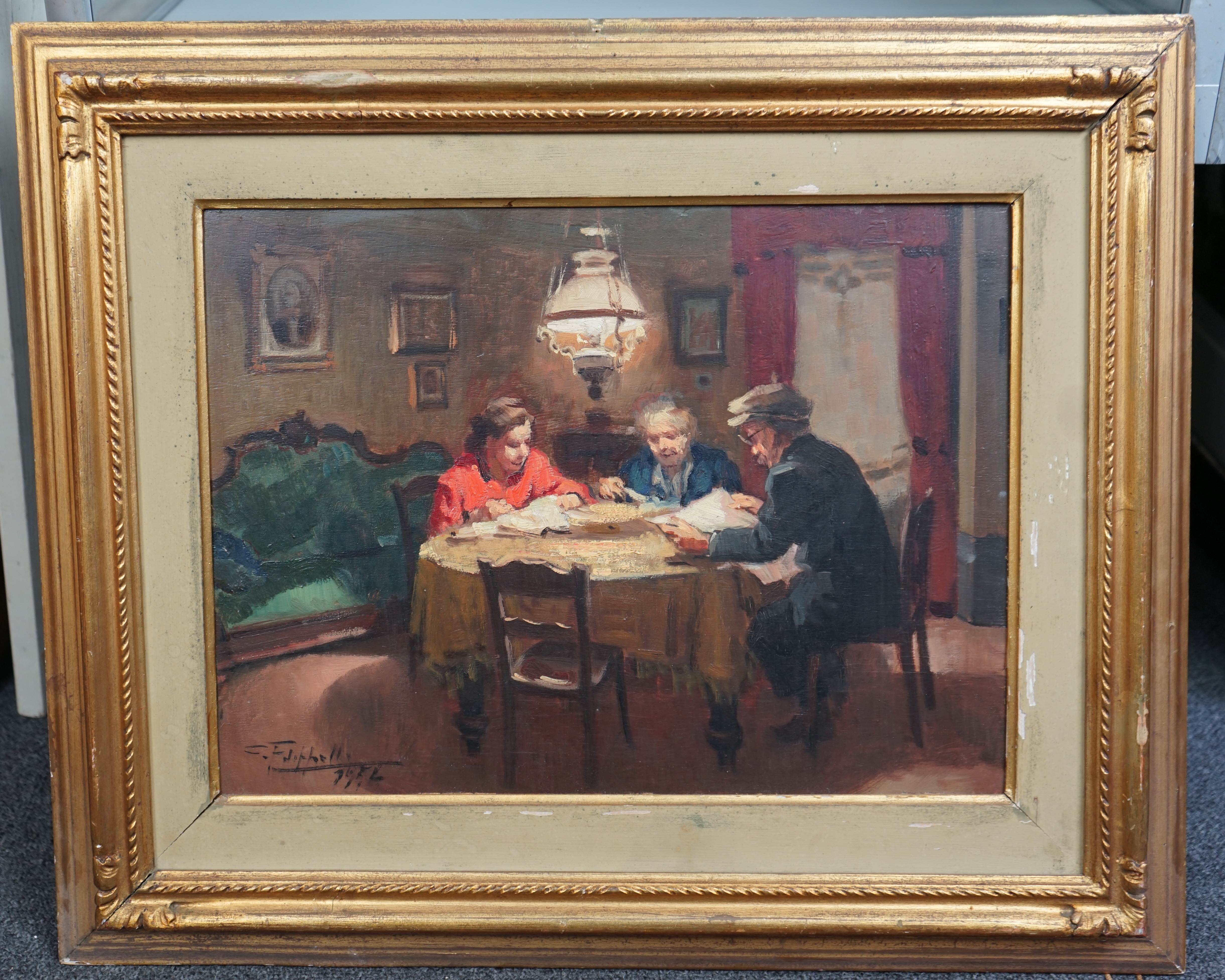 Cafiero Filippelli (Italian, 1889-1973), oil on wooden panel, 'Neglia', signed and dated 1951, 29 x 39cm. Condition - good